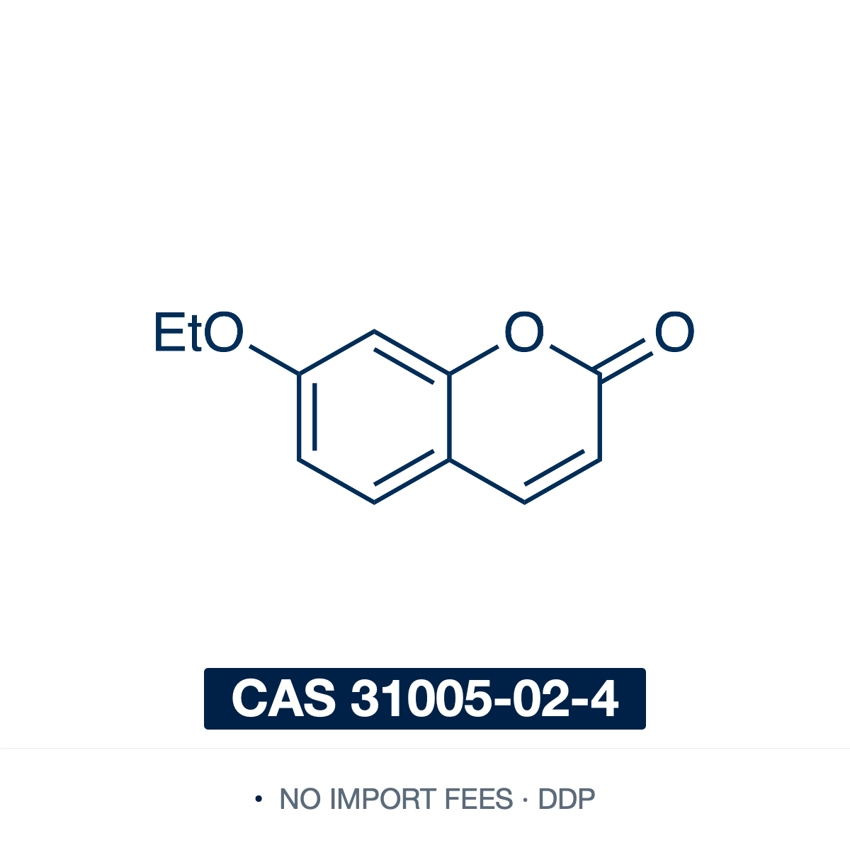 Chemical structure of 7-Ethoxycoumarin, CAS 31005-02-4, ≥99% — 7-ethoxy-2H-chromen-2-one, a classic cytochrome P450 probe substrate for the 7-ethoxycoumarin O-deethylase (ECOD) assay, principally a CYP1A2 readout, releasing fluorescent 7-hydroxycoumarin for drug-metabolism and P450 induction and inhibition profiling. Supplied by NorrChemica with DDP shipping. CoA and SDS provided.