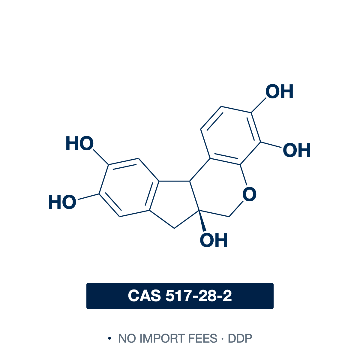 Chemical structure of Hematoxylin, CAS 517-28-2, ≥ 99.0% — for histological staining and microscopy applications. Supplied by NorrChemica with DDP shipping. CoA and SDS provided.