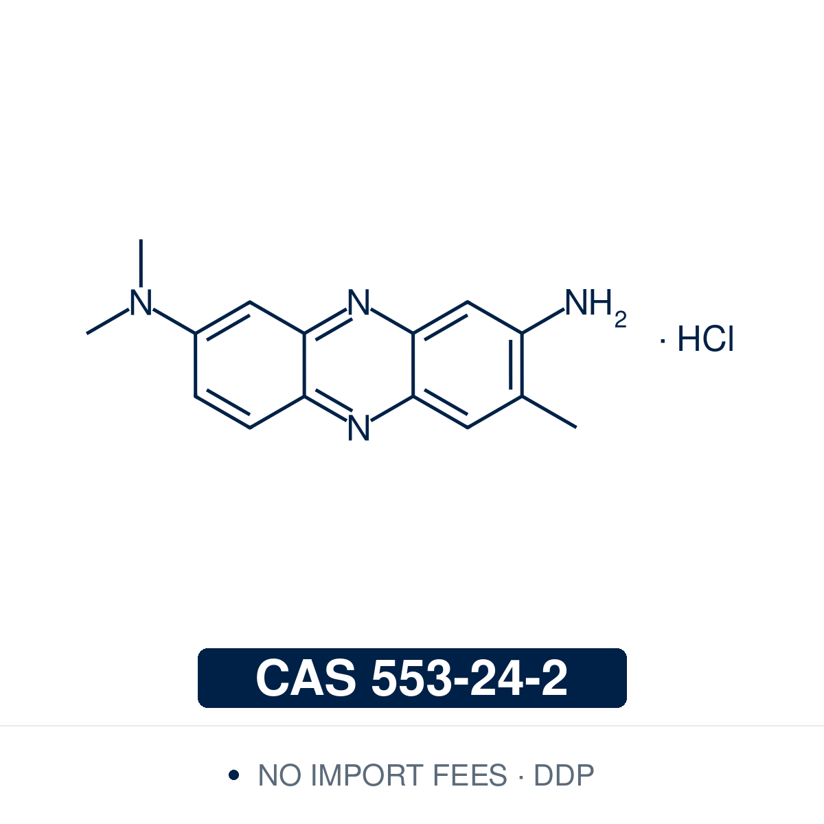 Chemical structure of Neutral Red, CAS 553-24-2, Biological Stain Grade — phenazine biological stain and pH indicator used for cell-viability uptake assays and histological staining. Supplied by NorrChemica with DDP shipping. CoA and SDS provided.