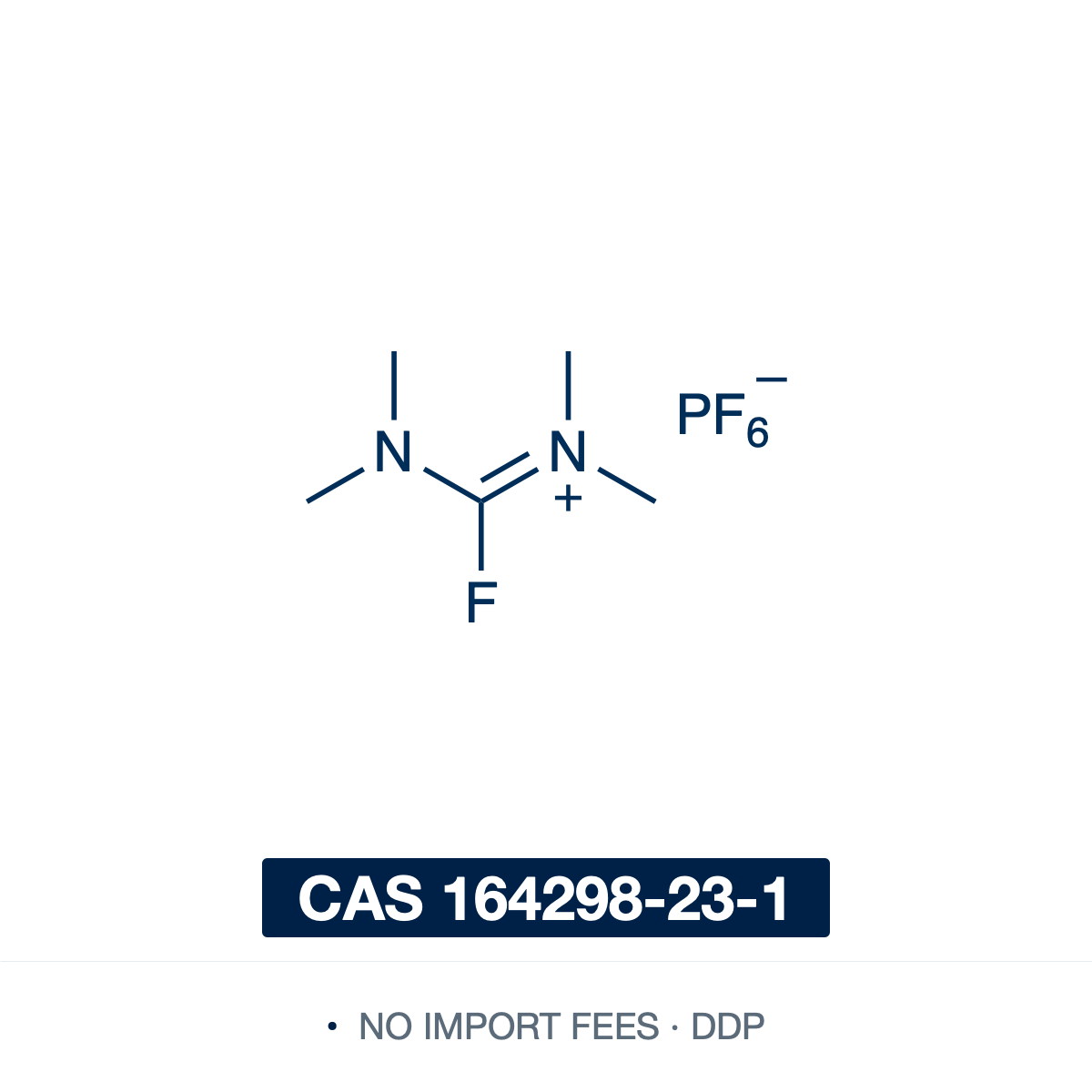 Chemical structure of TFFH (fluoro-N,N,N',N'-tetramethylformamidinium hexafluorophosphate), CAS 164298-23-1, ≥95% — a non-hygroscopic fluoroformamidinium coupling reagent (C5H12F7N2P), the fluoro analog of TCFH. With a tertiary amine base it converts carboxylic acids in situ to reactive acyl fluorides, which acylate amines to amides with low racemization, coupling even hindered acids and electron-deficient amines in solution- and solid-phase peptide synthesis. Supplied by NorrChemica with DDP shipping.