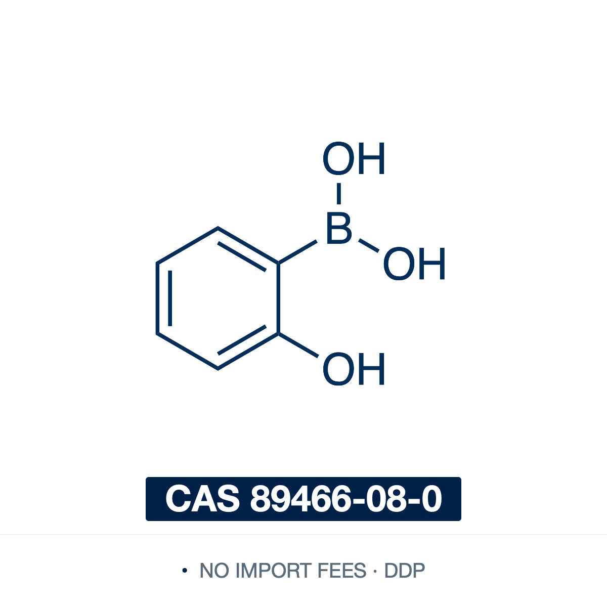 Chemical structure of (2-Hydroxyphenyl)boronic Acid (2-hydroxybenzeneboronic acid; 2-boronophenol), CAS 89466-08-0, ≥98% — ortho-hydroxy arylboronic acid with a –B(OH)2 adjacent to a phenolic OH (C6H7BO3; the free boronic acid, may contain some cyclic anhydride/boroxine). A Suzuki–Miyaura building block and pharmaceutical intermediate whose boronic acid binds diols reversibly, useful in saccharide sensing and drug-delivery design. Supplied by NorrChemica with DDP shipping. CoA and SDS provided