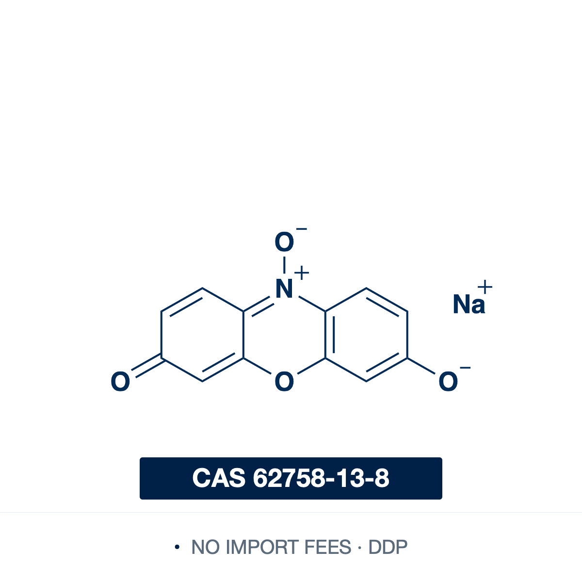 Chemical structure of Resazurin sodium salt, CAS 62758-13-8, ≥90.0% — water-soluble phenoxazine N-oxide redox indicator (sodium salt) reduced to fluorescent resorufin, used in cell viability, proliferation, and cytotoxicity assays (Alamar Blue) and microbial and enzyme activity testing. Supplied by NorrChemica with DDP shipping. CoA and SDS provided.