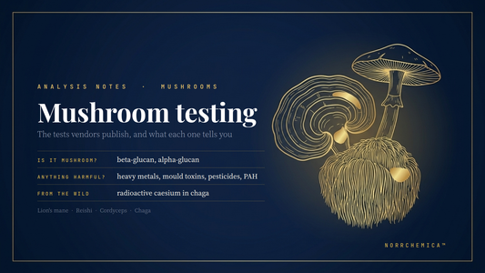 Lion's mane, reishi, cordyceps and chaga: which tests do vendors publish, and what does each test tell you?