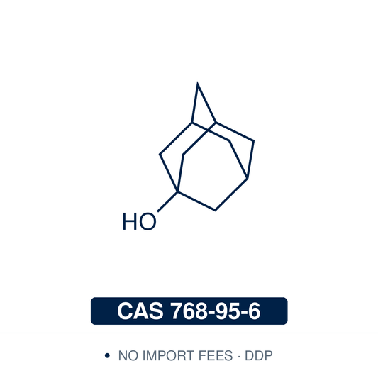 Chemical structure of 1-Adamantanol (C₁₀H₁₆O), CAS 768-95-6, ≥99% — adamantane building block used to prepare 1,3-adamantanediol and other adamantane derivatives, in the manufacture of adapalene, to protect carboxyl groups as 1-adamantyl esters in peptide synthesis, and to make 1-fluoroadamantane with hydrogen fluoride–pyridine. Supplied by NorrChemica with DDP shipping. CoA and SDS provided.
