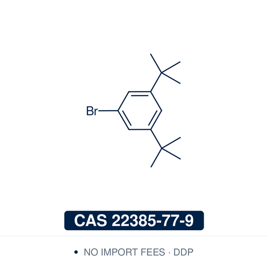 Chemical structure of 1-Bromo-3,5-di-tert-butylbenzene (C₁₄H₂₁Br), CAS 22385-77-9, ≥98% — benzene with a bromine at C-1 and tert-butyl groups at C-3 and C-5. Supplied by NorrChemica with DDP shipping. CoA and SDS provided.