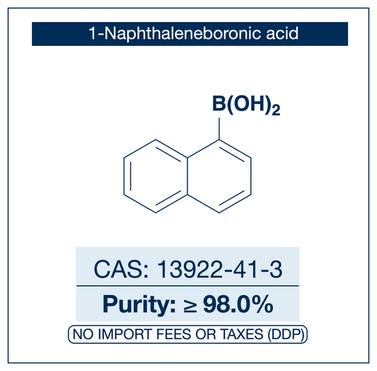 Chemical structure of 1-naphthaleneboronic acid (CAS 13922-41-3, ≥98.0%) supplied by NorrChemica with DDP worldwide shipping. CoA and SDS provided.

