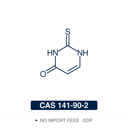Chemical structure of 2-Thiouracil (C₄H₄N₂OS), CAS 141-90-2, ≥97% — thio-derivative of uracil used in thyroid peroxidase, neuronal nitric oxide synthase, melanin and excited-state dynamics research. Supplied by NorrChemica with DDP shipping. CoA and SDS provided.