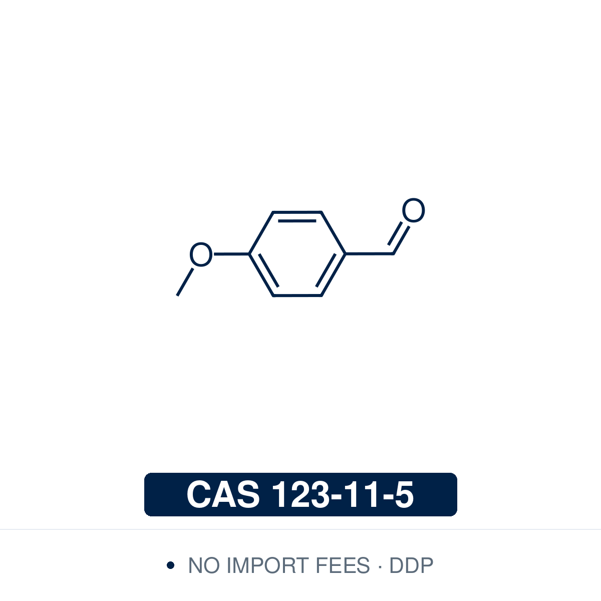 Chemical structure of 4-Methoxybenzaldehyde (C₈H₈O₂), CAS 123-11-5, ≥99%. Supplied by NorrChemica with DDP shipping. CoA and SDS provided.