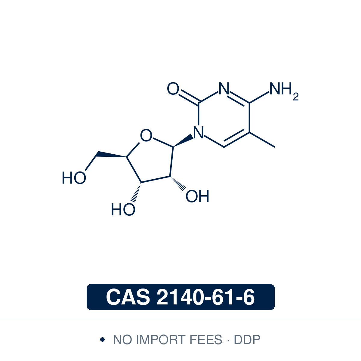 Chemical structure of 5-Methylcytidine (C₁₀H₁₅N₃O₅), CAS 2140-61-6, ≥97% — modified nucleoside (m5C) present in tRNA and rRNA, used in RNA modification research, in modified mRNA and as a standard for LC-MS/MS quantification of RNA modifications. Supplied by NorrChemica with DDP shipping. CoA and SDS provided.