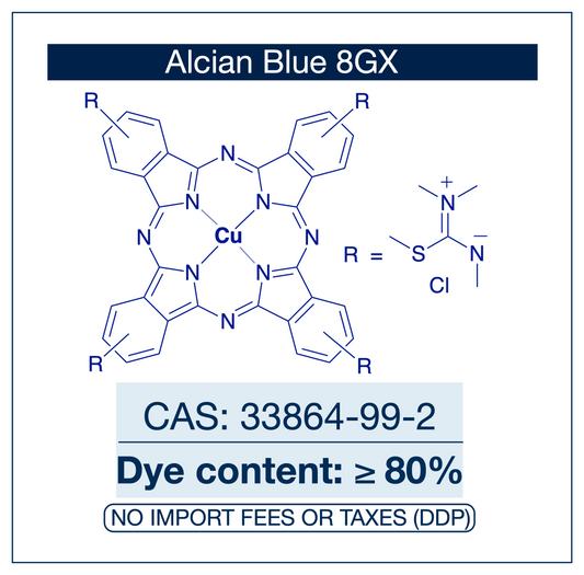 Alcian Blue 8GX | CAS 33864-99-2 | Dye content ≥ 80%, Certified | Histology & Microscopy Stain