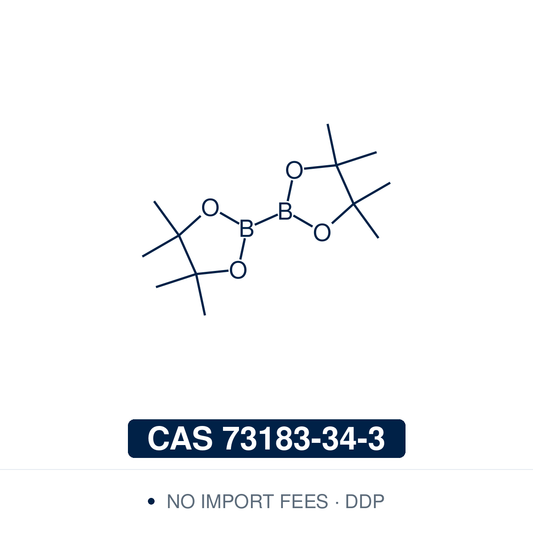 Chemical structure of Bis(pinacolato)diboron (B2pin2; 4,4,4',4',5,5,5',5'-octamethyl-2,2'-bi-1,3,2-dioxaborolane), CAS 73183-34-3 — diboron reagent with a B–B bond used as the boron source for transition-metal-catalysed borylation, including Miyaura borylation of aryl and vinyl halides, C–H borylation, and conjugate and carboboration reactions, giving pinacol boronate esters for Suzuki–Miyaura coupling. Supplied by NorrChemica with DDP shipping. CoA and SDS provided.