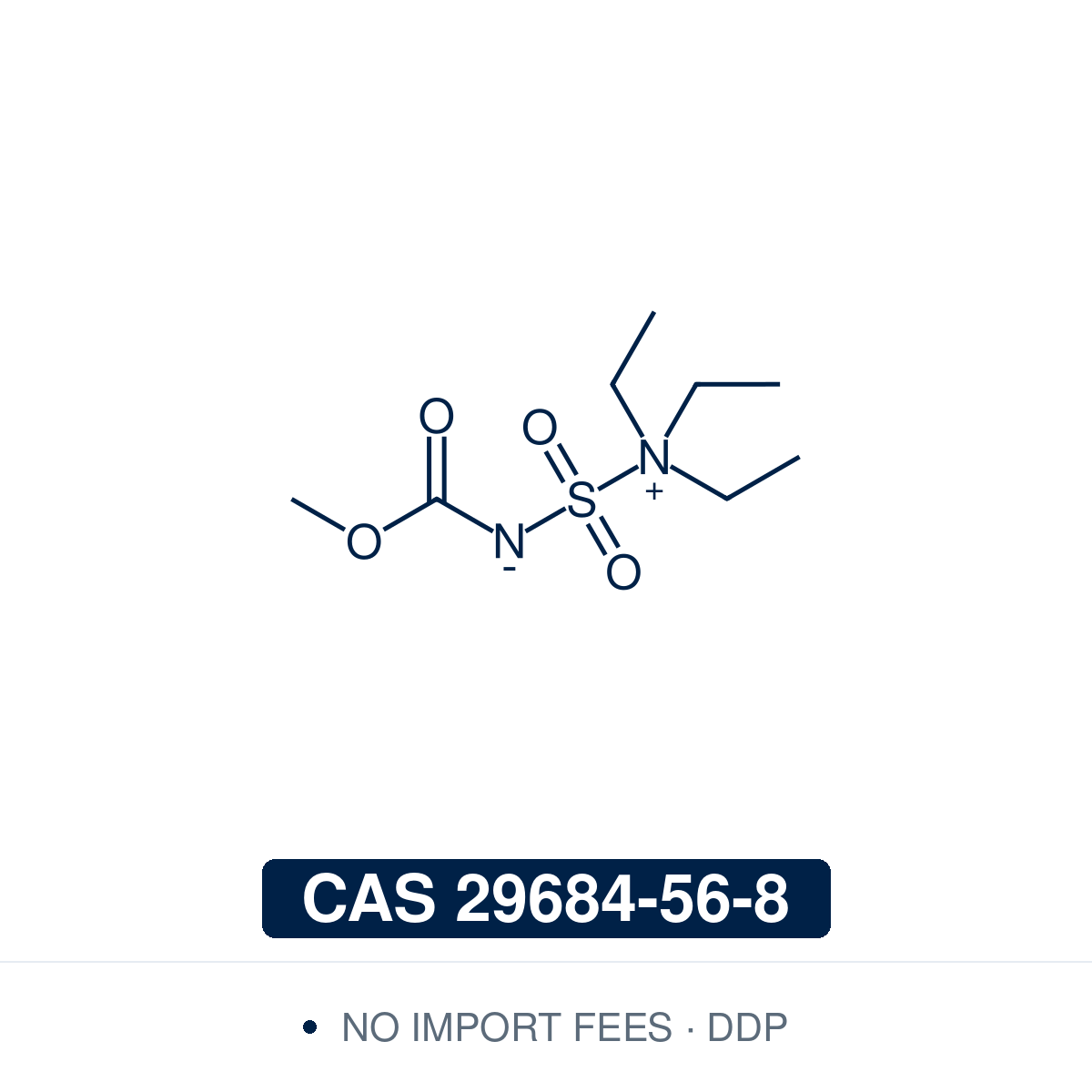 Chemical structure of Burgess reagent (methyl N-(triethylammoniosulfonyl)carbamate, inner salt), CAS 29684-56-8 — mild, selective dehydrating agent that converts secondary and tertiary alcohols (notably β-hydroxy carbonyls) to alkenes by syn elimination and dehydrates primary amides to nitriles under neutral conditions. Supplied by NorrChemica with DDP shipping. CoA and SDS provided.