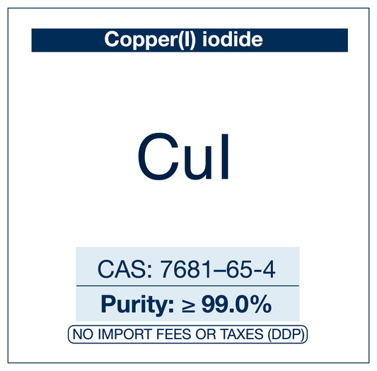 Chemical structure of Copper(I) iodide, CAS 7681-65-4, ≥99% — a copper(I) catalyst used in Sonogashira and Ullmann cross-coupling. Supplied by NorrChemica with DDP shipping. CoA and SDS provided.