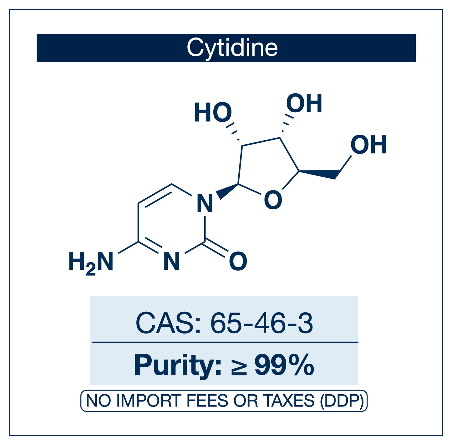 Cytidine (C) | CAS 65-46-3 | Powder Ultra-high Purity ≥99.0% 3rd-Party Tested | RNA Nucleoside Precursor | EU Seller