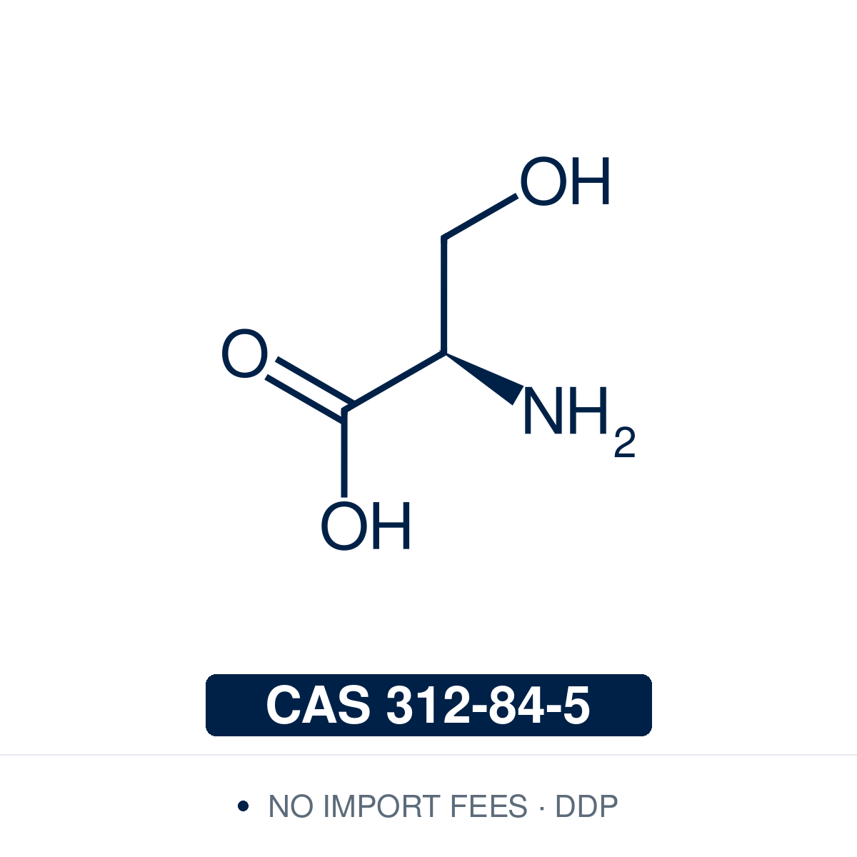 Chemical structure of D-Serine ((R)-serine), C₃H₇NO₃, CAS 312-84-5, ≥95% — endogenous co-agonist at the glycine site of the NMDA receptor, formed from L-serine by serine racemase and degraded by D-amino acid oxidase, used to study synaptic plasticity, NMDA receptor function and DAAO activity. Supplied by NorrChemica with DDP shipping. CoA and SDS provided.