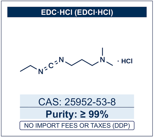 Chemical structure of EDC·HCl (EDCI·HCl), CAS 25952-53-8, ≥99% purity — for amide bond formation and bioconjugation. Supplied by NorrChemica with DDP shipping. CoA and SDS provided.