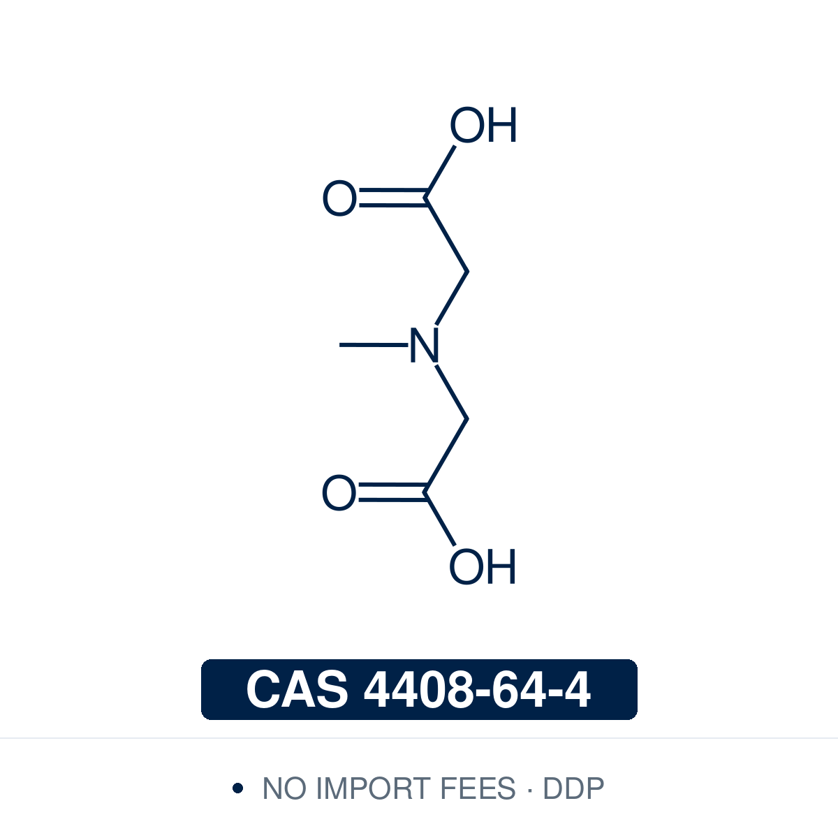 Chemical structure of N-Methyliminodiacetic Acid (C₅H₉NO₄), CAS 4408-64-4, ≥98%. Supplied by NorrChemica with DDP shipping. CoA and SDS provided.
