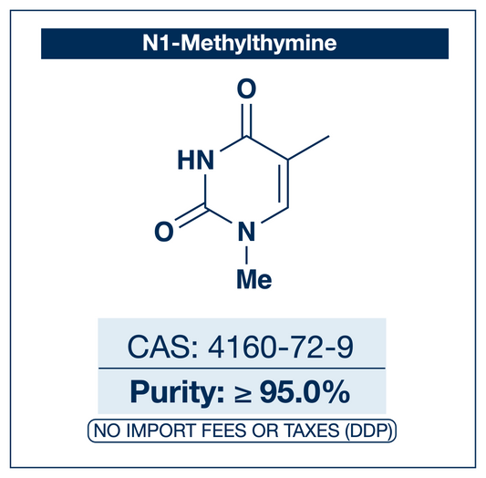 Chemical structure of N1-Methylthymine, CAS 4160-72-9, ≥95% — N1-methylated thymine derivative used in nucleobase chemistry and as a precursor for selective N3-functionalisation of the pyrimidine-2,4-dione ring. Supplied by NorrChemica with DDP shipping. CoA and SDS provided.