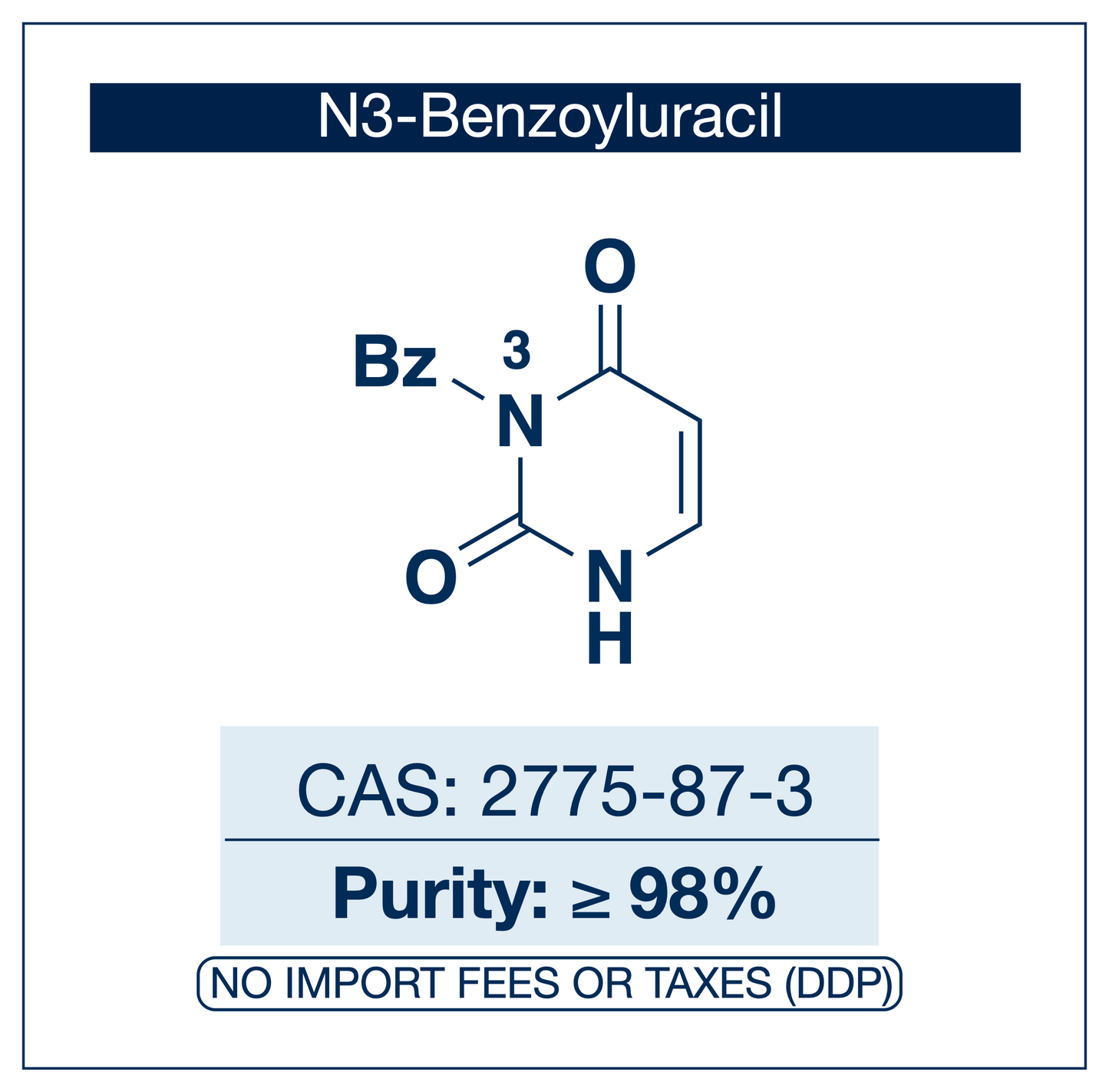 N3-Benzoyluracil (N3-Bz-Uracil) | CAS: 2775-87-3 | ≥98.0% | Research Use Only | EU Seller