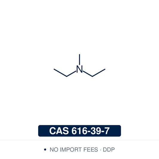 Chemical structure of N,N-Diethylmethylamine (diethylmethylamine, N-methyldiethylamine), C₅H₁₃N, CAS 616-39-7, ≥98% — tertiary amine that is protonated by acids to form diethylmethylammonium protic ionic liquids, and a lineshape standard for NMR shimming at room temperature and 130 K. Supplied by NorrChemica, shipped within the EU. CoA and SDS provided.