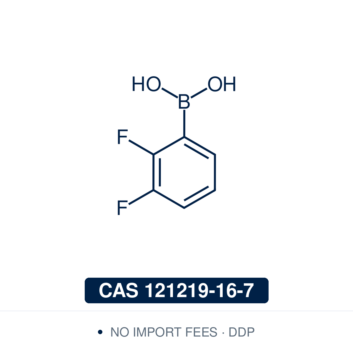 Chemical structure of 2,3-Difluorophenylboronic Acid, CAS 121219-16-7, ≥97%. Supplied by NorrChemica with DDP shipping. CoA and SDS provided.