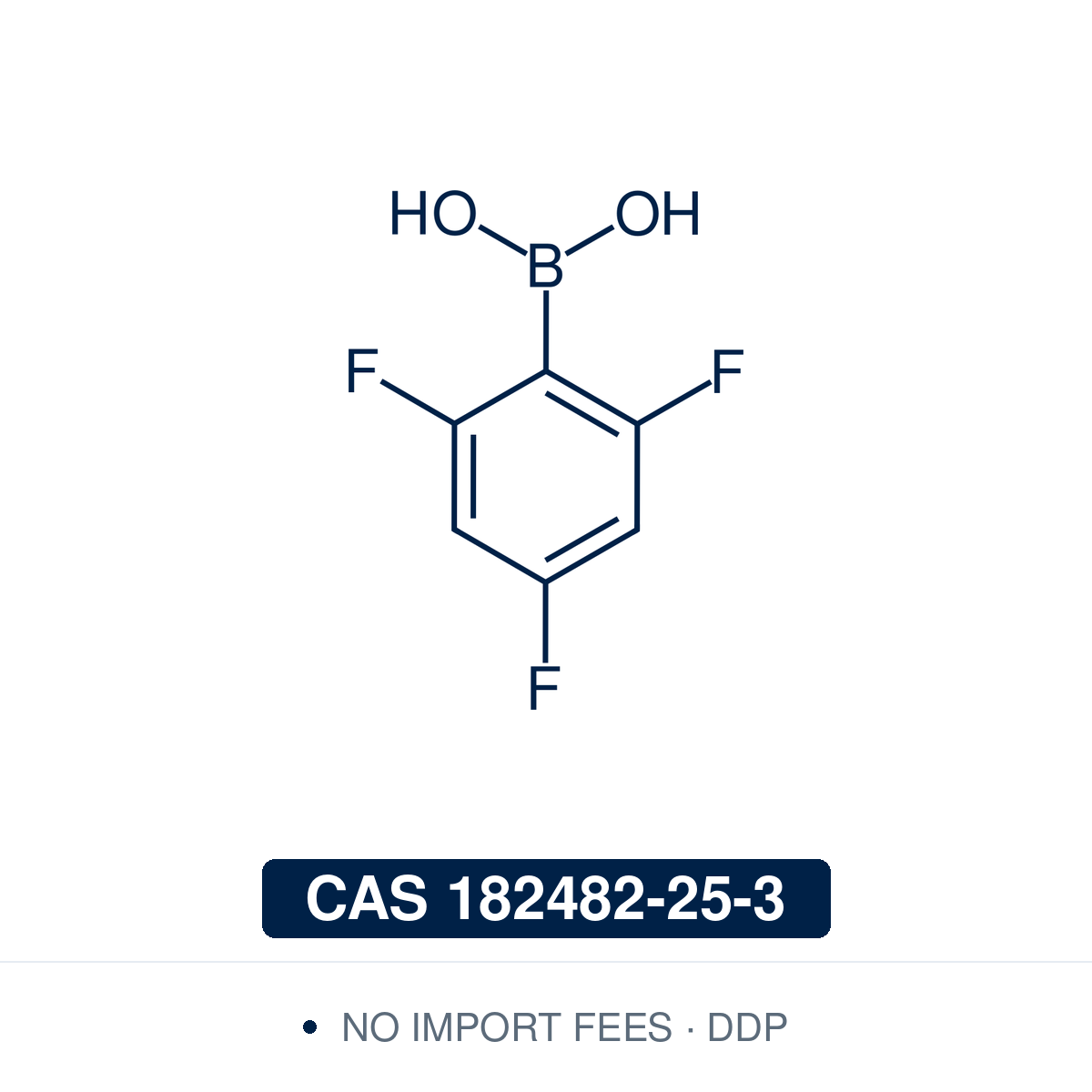 Chemical structure of 2,4,6-Trifluorophenylboronic Acid, CAS 182482-25-3, ≥98%. Supplied by NorrChemica with DDP shipping. CoA and SDS provided.