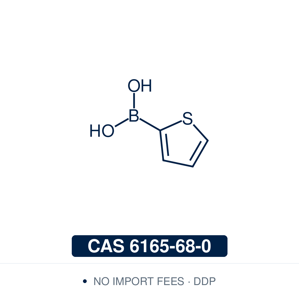 Chemical structure of 2-Thiopheneboronic Acid, CAS 6165-68-0, ≥98%. Supplied by NorrChemica with DDP shipping. CoA and SDS provided.