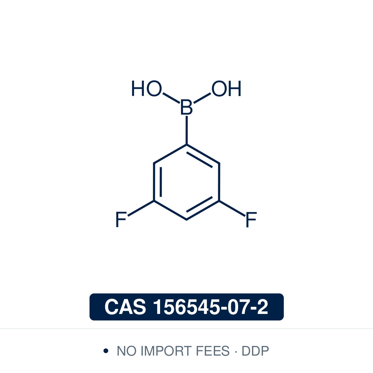 Chemical structure of 3,5-Difluorophenylboronic Acid, CAS 156545-07-2, ≥98%. Supplied by NorrChemica with DDP shipping. CoA and SDS provided.