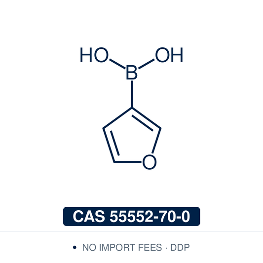 Chemical structure of 3-Furanboronic Acid, CAS 55552-70-0, ≥97% — heteroaromatic furan-3-boronic acid used in Pd-catalysed Suzuki-Miyaura coupling, Cu Chan-Lam C–N/C–O coupling, Rh/Ni conjugate additions, and photoredox arylation in pharma/materials synthesis, providing access to 3-substituted furans as scaffolds in natural-product synthesis, medicinal chemistry, and π-conjugated materials. Supplied by NorrChemica with DDP shipping. CoA and SDS provided.