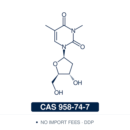 Chemical structure of N3-Methylthymidine (N3-Methyl-dT), CAS 958-74-7, ≥98% — N3-methylated thymidine analogue used as a building block in oligonucleotide synthesis, modified nucleoside chemistry, and for studying the effects of N3-methylation on base-pairing and duplex stability. Supplied by NorrChemica with DDP shipping. CoA and SDS provided.​​​​​​​​​​​​​​​​