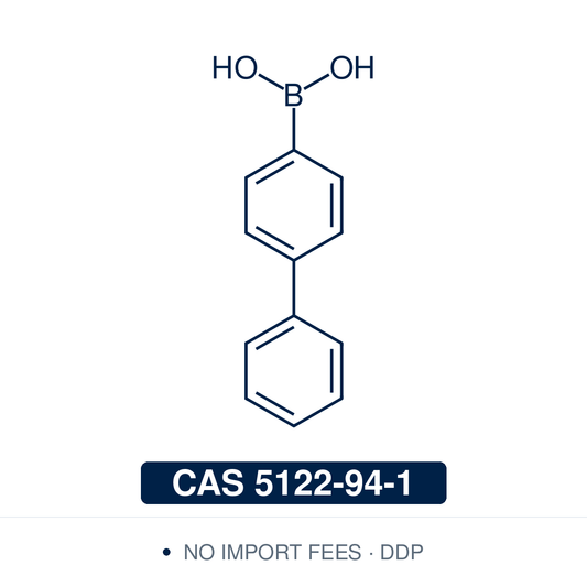 Chemical structure of 4-Biphenylboronic Acid, CAS 5122-94-1, ≥98% — biaryl arylboronic acid building block used in Pd-catalysed Suzuki-Miyaura coupling, Cu Chan-Lam C–N/C–O coupling, Rh/Ni conjugate additions, and photoredox arylation in pharma/materials synthesis, providing access to extended π-conjugated systems for OLED emitters, liquid crystals, and conjugated polymers. Supplied by NorrChemica with DDP shipping. CoA and SDS provided.