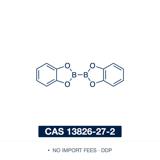 Chemical structure of Bis(catecholato)diboron (B2cat2), CAS 13826-27-2, ≥98% — catechol-ester diboron reagent used for diboration of alkynes and alkenes, Miyaura borylation of aryl halides and triflates, iridium-catalysed C–H borylation, hydroboration, and conversion to pinacol boronates by transesterification, in medicinal chemistry and materials research. Supplied by NorrChemica with DDP shipping. CoA and SDS provided.