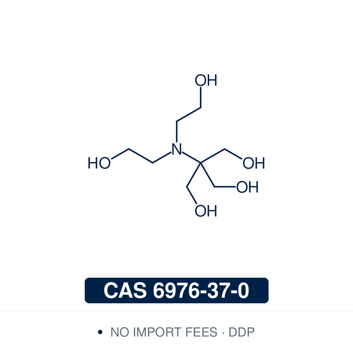 Chemical structure of Bis-Tris, CAS 6976-37-0, ≥99%. Supplied by NorrChemica with DDP shipping. CoA and SDS provided.