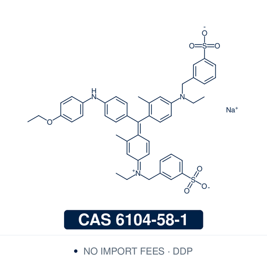 Chemical structure of Coomassie Brilliant Blue G-250, CAS 6104-58-1, Biological Stain grade — triphenylmethane anionic dye (C.I. 42655 / Acid Blue 90) used as a quantitative protein-binding dye in the Bradford protein assay for spectrophotometric protein quantification, Blue Native PAGE membrane protein complex analysis, and electrophoretic protein staining methodology in biochemistry and molecular biology research. Supplied by NorrChemica with DDP shipping. CoA and SDS provided.