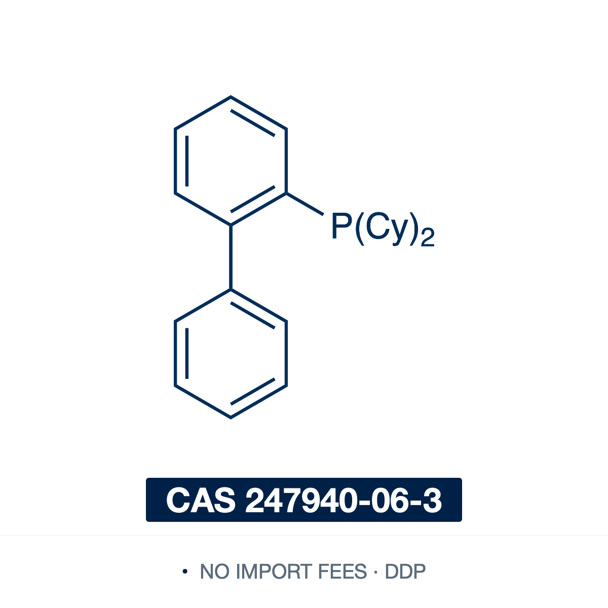 Chemical structure of CyJohnPhos (2-(dicyclohexylphosphino)biphenyl; (2-biphenyl)dicyclohexylphosphine), CAS 247940-06-3, ≥98% — bulky, electron-rich, air-stable monodentate dialkylbiaryl (Buchwald) phosphine ligand (C24H31P), a dicyclohexylphosphino group at the 2-position of a biphenyl scaffold. A highly active ligand for Pd-catalyzed Buchwald-Hartwig amination and Suzuki coupling of aryl chlorides, and for gold(I) catalysis. Supplied by NorrChemica with DDP shipping. CoA and SDS provided.