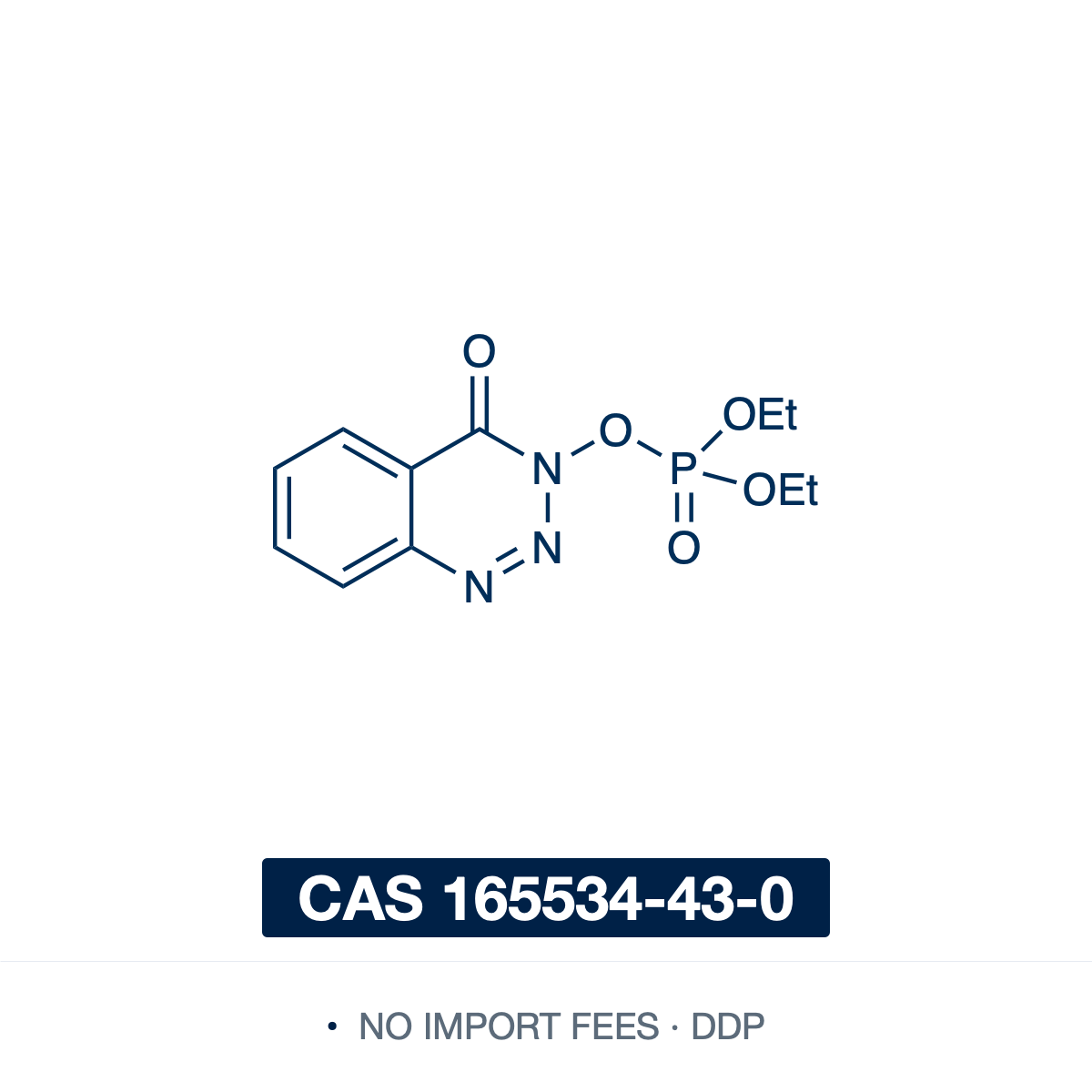 Chemical structure of DEPBT (3-(diethoxyphosphoryloxy)-1,2,3-benzotriazin-4(3H)-one), CAS 165534-43-0, ≥98% — a crystalline benzotriazinone phosphate coupling reagent (C11H14N3O5P). On activating a carboxylic acid it forms an HODhbt active ester that suppresses azlactone-driven racemization, giving amide bonds with high stereochemical retention without protecting serine, threonine or tyrosine side chains, for solution- and solid-phase synthesis and cyclization. Supplied by NorrChemica with DDP shipping.