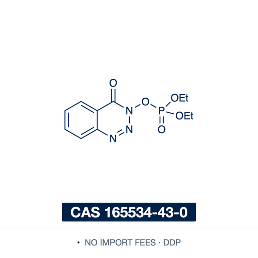 Chemical structure of DEPBT (3-(diethoxyphosphoryloxy)-1,2,3-benzotriazin-4(3H)-one), CAS 165534-43-0, ≥98% — a crystalline benzotriazinone phosphate coupling reagent (C11H14N3O5P). On activating a carboxylic acid it forms an HODhbt active ester that suppresses azlactone-driven racemization, giving amide bonds with high stereochemical retention without protecting serine, threonine or tyrosine side chains, for solution- and solid-phase synthesis and cyclization. Supplied by NorrChemica with DDP shipping.