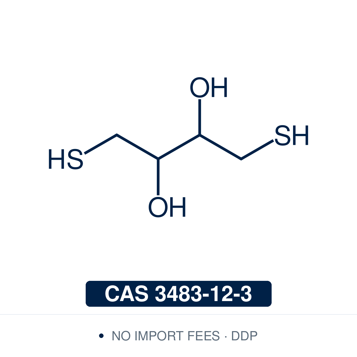 Chemical structure of DTT, CAS 3483-12-3, ≥95% — DL-dithiothreitol (Cleland's reagent), the gold-standard disulfide reducing agent for proteins and nucleic acids used in protein purification, SDS-PAGE sample preparation, reverse transcriptase and ligase enzyme stabilization, cell lysis buffers, antibody bioconjugation chemistry, and thiol-disulfide exchange research in biochemistry and molecular biology. Supplied by NorrChemica with DDP shipping. CoA and SDS provided.