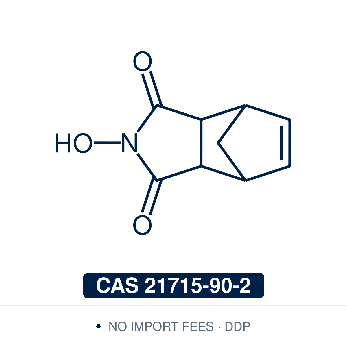 Chemical structure of HONB (N-hydroxy-5-norbornene-2,3-dicarboximide), CAS 21715-90-2, 98% — N-hydroxyimide peptide-coupling additive (C9H9NO3) built on a norbornene-fused dicarboximide with a reactive N-OH. Used with carbodiimides such as DCC to form HONB active esters of carboxylic acids for amide and peptide bond formation, where it suppresses racemization and inhibits N-acylurea byproduct formation. Supplied by NorrChemica with DDP shipping. CoA and SDS provided.