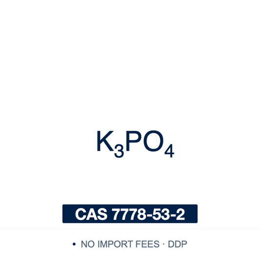 Chemical structure of Potassium Phosphate Tribasic (anhydrous), K₃PO₄, CAS 7778-53-2, 95% — strong inorganic base widely used in palladium- and copper-catalysed cross-coupling (Suzuki-Miyaura, Buchwald-Hartwig), direct C–H arylation, and N- and O-alkylation, with the tribasic salt required specifically since the mono- and dibasic potassium phosphates give no conversion under the same conditions. Supplied by NorrChemica with DDP shipping. CoA and SDS provided.