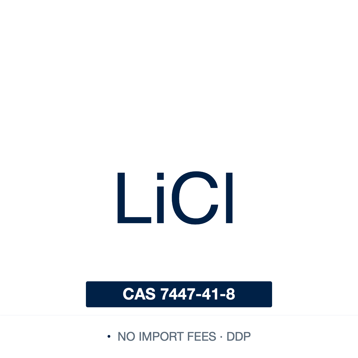 Chemical structure of Lithium Chloride (anhydrous), CAS 7447-41-8, ≥ 99.0% — for moisture-sensitive synthesis, molten salt chemistry, and laboratory reagent applications. Supplied by NorrChemica with DDP shipping. CoA and SDS provided.