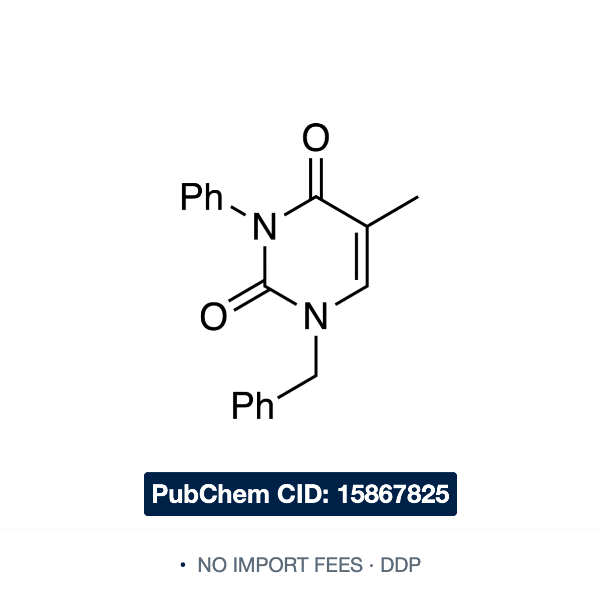 Chemical structure of N1-Benzyl-N3-Phenylthymine, PubChem CID 15867825, ≥97% — doubly N-substituted thymine derivative used in nucleobase chemistry and chemoselective N-alkylation methodology research. Supplied by NorrChemica with DDP shipping. CoA 
