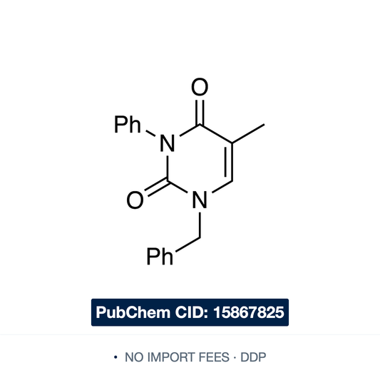 Chemical structure of N1-Benzyl-N3-Phenylthymine, PubChem CID 15867825, ≥97% — doubly N-substituted thymine derivative used in nucleobase chemistry and chemoselective N-alkylation methodology research. Supplied by NorrChemica with DDP shipping. CoA 