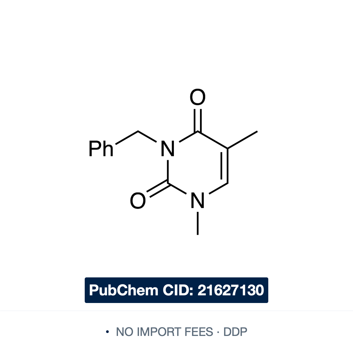 Chemical structure of N1-Methyl-N3-Benzylthymine, PubChem CID 21627130, ≥98% — doubly N-substituted thymine derivative used in nucleobase chemistry and chemoselective N-alkylation methodology research. Supplied by NorrChemica with DDP shipping. CoA 