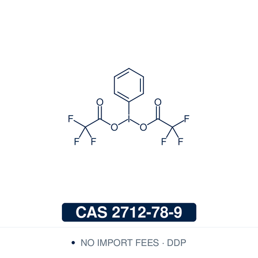 Chemical structure of PIFA (phenyliodine(III) bis(trifluoroacetate), [bis(trifluoroacetoxy)iodo]benzene), CAS 2712-78-9, ≥97% — hypervalent λ³-iodane (C10H5F6IO4, 430.04) whose two electron-poor trifluoroacetoxy ligands make it a stronger oxidant than PIDA. Used for oxidative dearomatisation of phenols, intramolecular biaryl coupling of electron-rich arenes, Hofmann-type rearrangements and single-electron oxidations. Supplied by NorrChemica with DDP shipping. CoA and SDS provided.