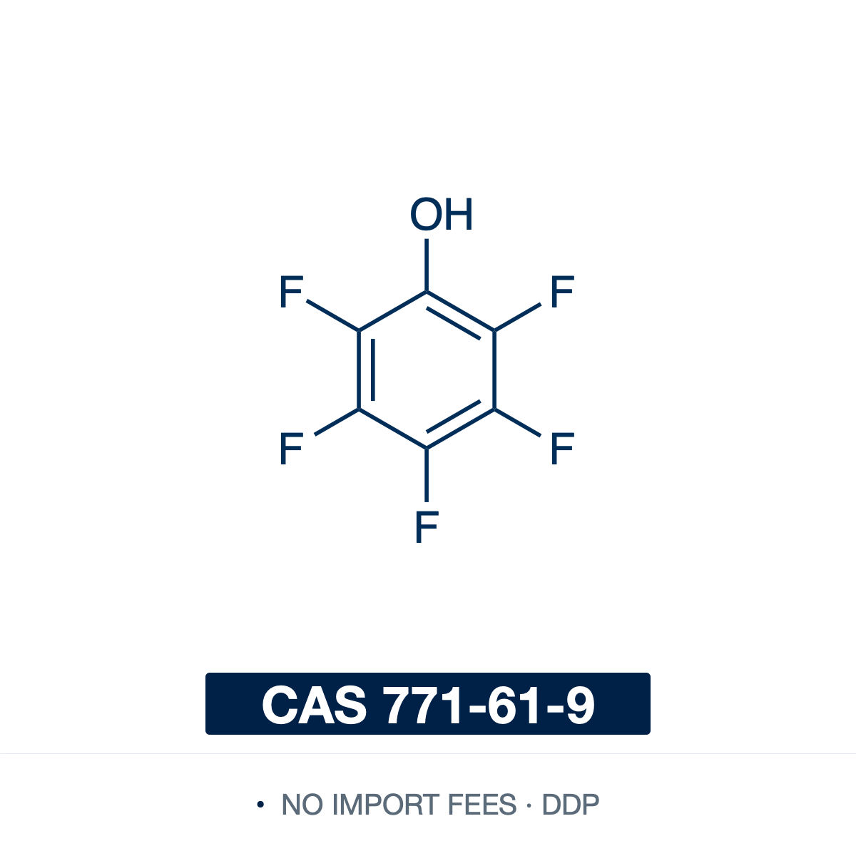 Chemical structure of Pentafluorophenol (PFP), CAS 771-61-9, ≥98% — a perfluorinated phenol (C6F5OH), its electron-poor ring a good leaving group in acyl transfer. Coupled to a carboxylic acid with a carbodiimide it gives a stable, isolable pentafluorophenyl (OPfp) active ester that acylates amines cleanly, a workhorse for solution- and solid-phase peptide synthesis and bioconjugation. It also serves as a hydrogen-bond-donor organocatalyst. Supplied by NorrChemica with DDP shipping. CoA and SDS provided.