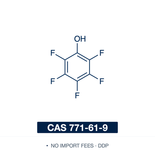 Chemical structure of Pentafluorophenol (PFP), CAS 771-61-9, ≥98% — a perfluorinated phenol (C6F5OH), its electron-poor ring a good leaving group in acyl transfer. Coupled to a carboxylic acid with a carbodiimide it gives a stable, isolable pentafluorophenyl (OPfp) active ester that acylates amines cleanly, a workhorse for solution- and solid-phase peptide synthesis and bioconjugation. It also serves as a hydrogen-bond-donor organocatalyst. Supplied by NorrChemica with DDP shipping. CoA and SDS provided.