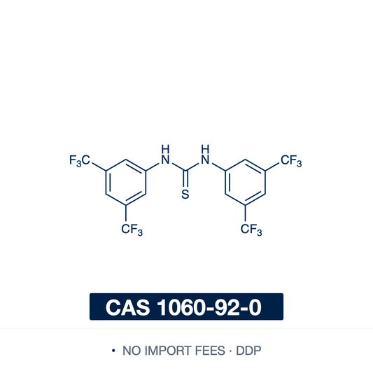 Chemical structure of Schreiner's Thiourea Catalyst (1,3-bis[3,5-bis(trifluoromethyl)phenyl]thiourea), CAS 1060-92-0, ≥98% — a thiourea flanked by two 3,5-bis(trifluoromethyl)phenyl groups (C17H8F12N2S); the four CF3 groups acidify its N-H protons into a strong double hydrogen-bond donor. The archetypal achiral hydrogen-bond-donor organocatalyst, it activates carbonyls, nitroalkenes and imines, as exploited in Schreiner's acid-free acetalization of aldehydes. Supplied by NorrChemica with DDP shipping. CoA