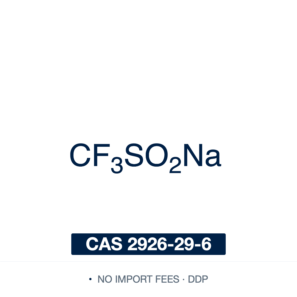 Chemical structure of Sodium trifluoromethanesulfinate, CAS 2926-29-6, ≥95% — also known as the Langlois reagent, used as a stable, bench-friendly source of trifluoromethyl radical (•CF3) for direct C-H trifluoromethylation of arenes, heteroarenes, alkenes, and electron-rich substrates under mild oxidative or photoredox conditions in medicinal chemistry and late-stage functionalization research. Supplied by NorrChemica with DDP shipping. CoA and SDS provided.