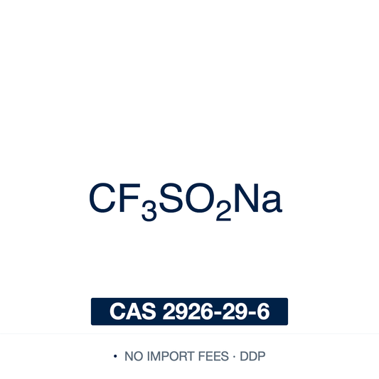 Chemical structure of Sodium trifluoromethanesulfinate, CAS 2926-29-6, ≥95% — also known as the Langlois reagent, used as a stable, bench-friendly source of trifluoromethyl radical (•CF3) for direct C-H trifluoromethylation of arenes, heteroarenes, alkenes, and electron-rich substrates under mild oxidative or photoredox conditions in medicinal chemistry and late-stage functionalization research. Supplied by NorrChemica with DDP shipping. CoA and SDS provided.